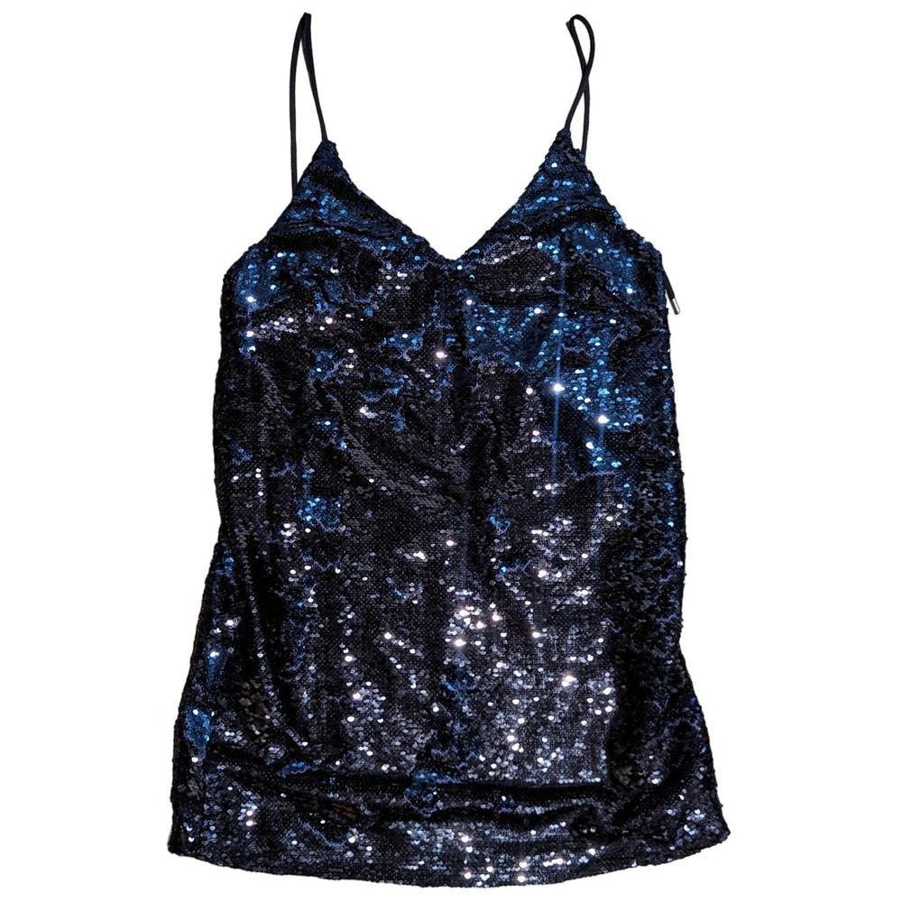Hummingbird Black and Blue sequin Plunge Neck Mini Dress size Medium